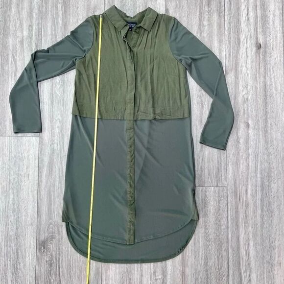 Topshop Women's Khaki Green Color Block Curved High Low Hem Shirt Dress‎ Size 2 - Picture 1 of 7